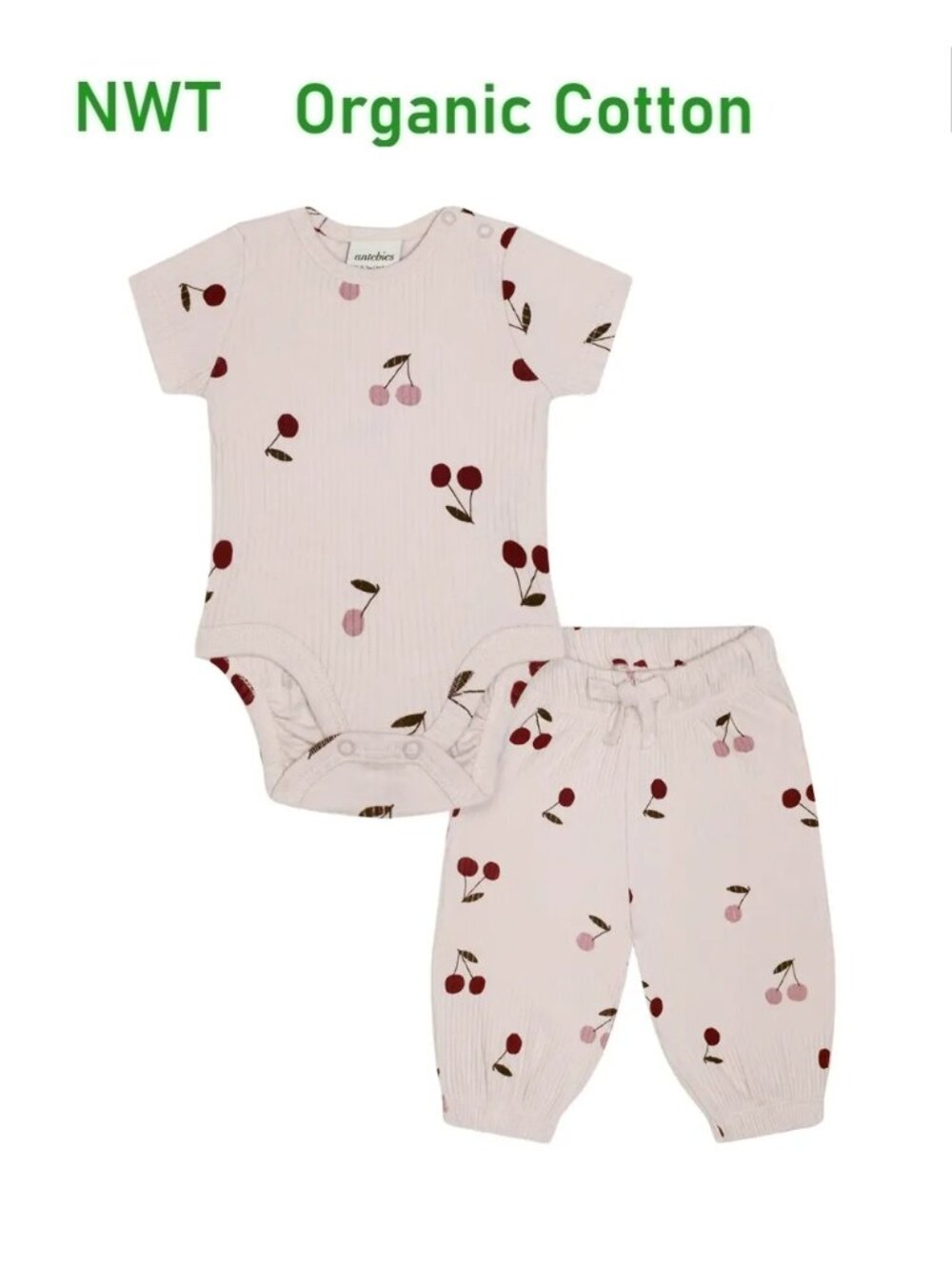ANTEBIES Cherry Blush Short-Sleeve Bodysuit & Pants Set size 0-3M